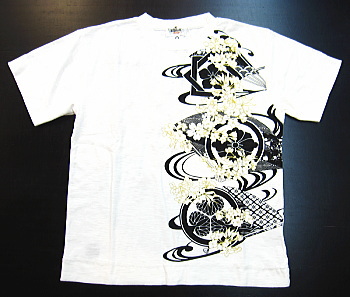 和柄半袖Tシャツ 流水に家紋
